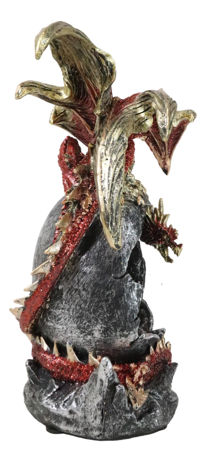 Fantasy Red Gold Dragon On Giant Egg LED Cavern With Medieval Castle Figurine