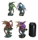 Set Of 4 Metallic Colorful Dragons Perching On Evil Eye Drake Towers Figurines