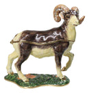 Brown Great Horned Ram Sheep Pewter Austrian Crystals Trinket Jewelry Box