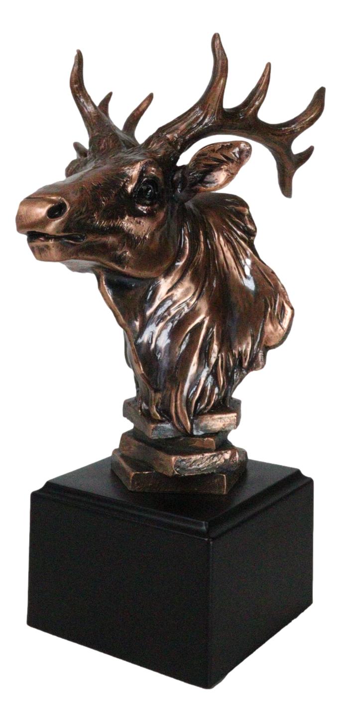 Rustic Wild Forest Woodland Wapiti Elk Deer Bust Trophy Figurine With Base Stand