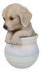 Realistic Golden Retriever Puppy Dog Figurine With Glass Eyes Pup In Pot