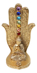 Golden Nirvana Hamsa Palm Buddha Rainbow Chakra Stones Incense Holder Figurine