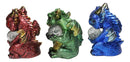 Red Blue and Green Baby Dragon Hatchlings Holding LED Glass Spheres Figurines