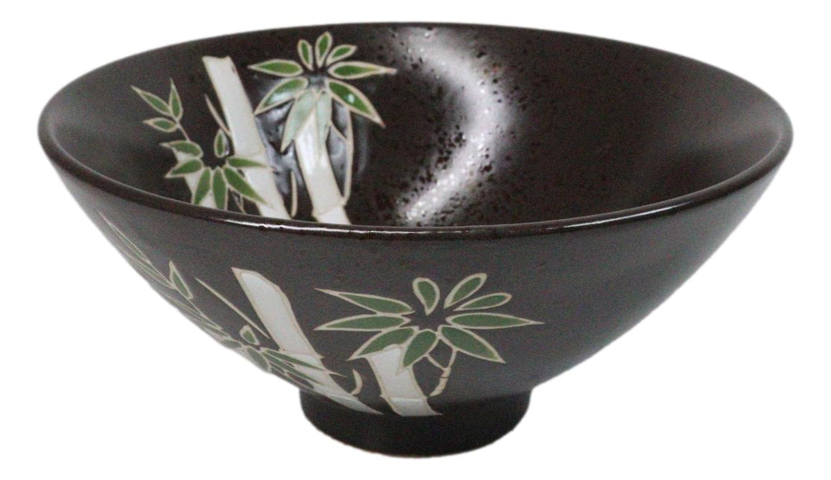 Green Bamboo Forest Black Ceramic Ramen Bowl Soup Spoon Chopsticks And Rest Set