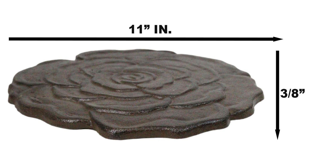 Pack Of 3 Rustic Cast Iron Rose Flower Blossom Garden Garden Stepping Stones - Ebros Gift