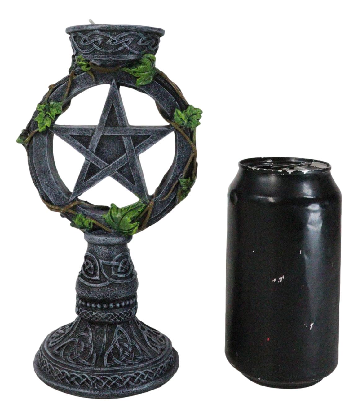 Wicca Pentagram Star In Circle With Celtic Knotwork Ivy Vine Votive Candleholder