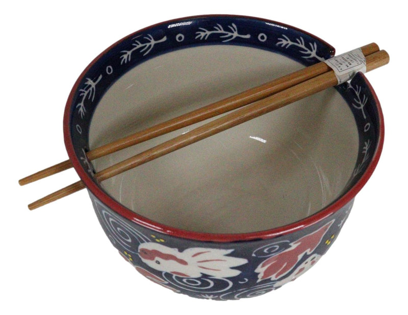 Feng Shui Zen Garden Pond Water Ripples Goldfish Ramen Soup Bowl With Chopsticks