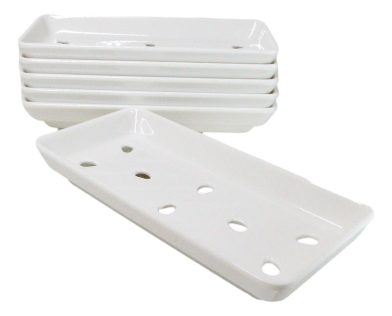 Pack Of 6 White Neta Zara Sushi Case Sashimi Plates With Drip Holes 8" By 3.75"
