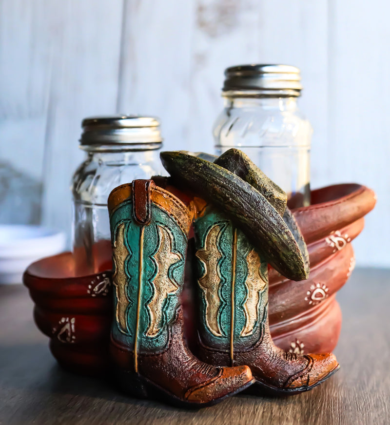 Western Cowboy Faux Leather Boots With Hat And Scarf Salt Pepper Shakers Set