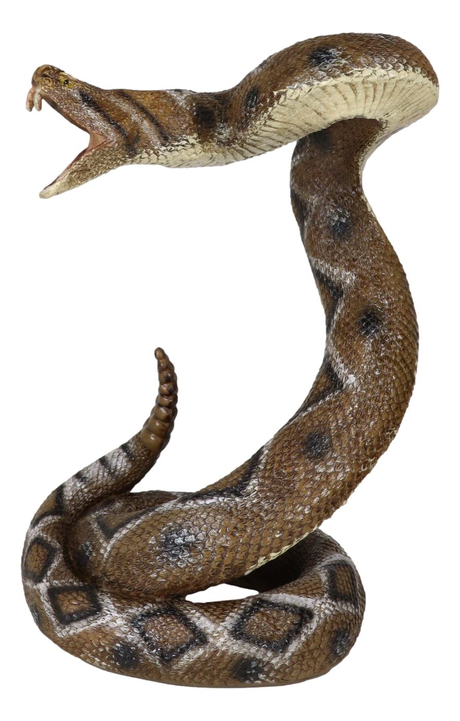 Realistic Attacking Coiled Diamondback Rattlesnake With Fangs Bared Figurine - Ebros Gift