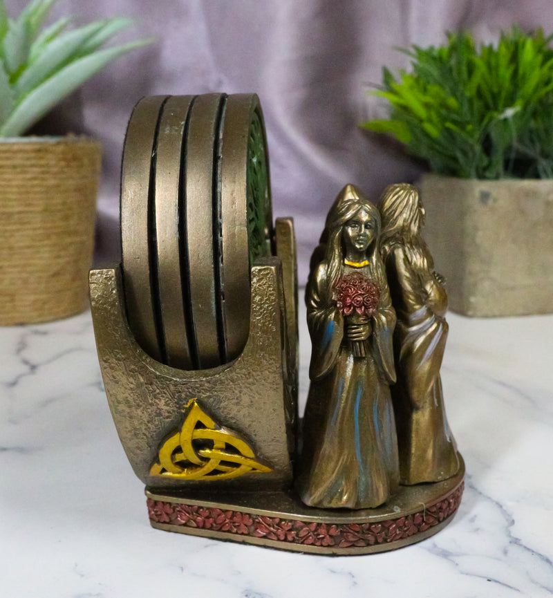 Wicca Triple Goddess Mother Maiden Crone Holder With Tree of Life Coaster Set
