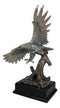 Electroplated Pewter Silver Bald Eagle With Open Wings Soaring Over Tree Statue
