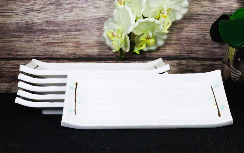 Set Of 6 Modern Yukino Hana Snowflakes Melamine Rectangular Sushi Plates 8.5"L