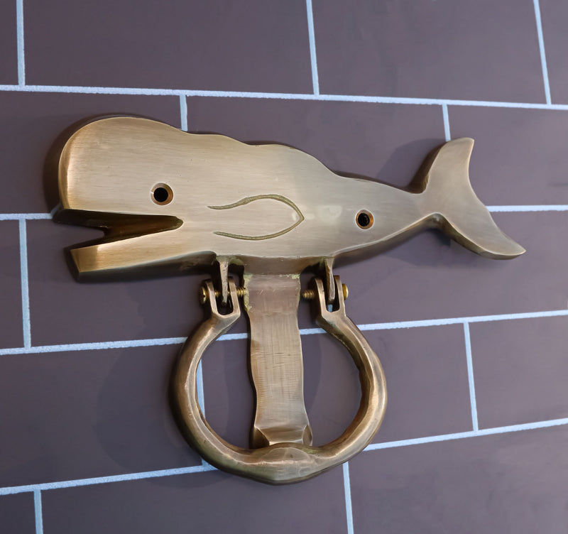 Nautical Marine Brass Metal Golden Sperm Whale Fish Door Knocker Sculpture