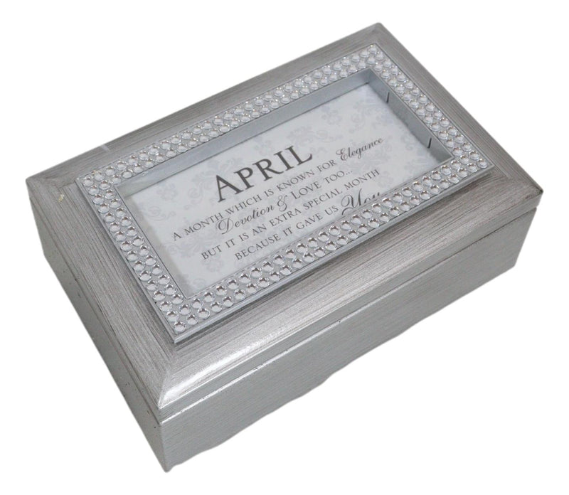 April Cubic Zirconia Elegance Love Birthstones Silver Tone Musical Trinket Box