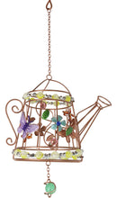 Monarch Butterflies On Garden Watering Can Art Glass Gemstones Metal Wind Chime
