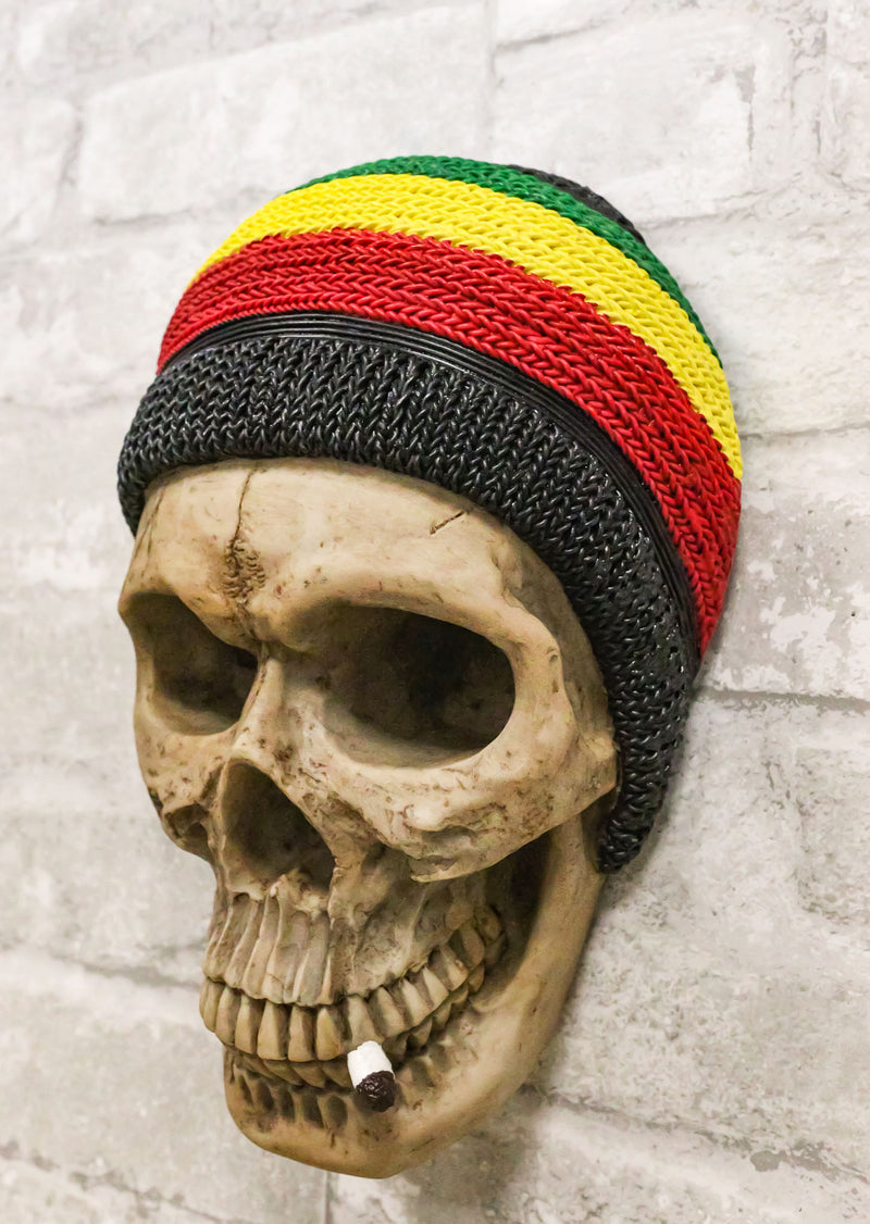 Gypsy Day of The Dead Rasta Skull With Beanie Hat Smoking Stash Wall Decor