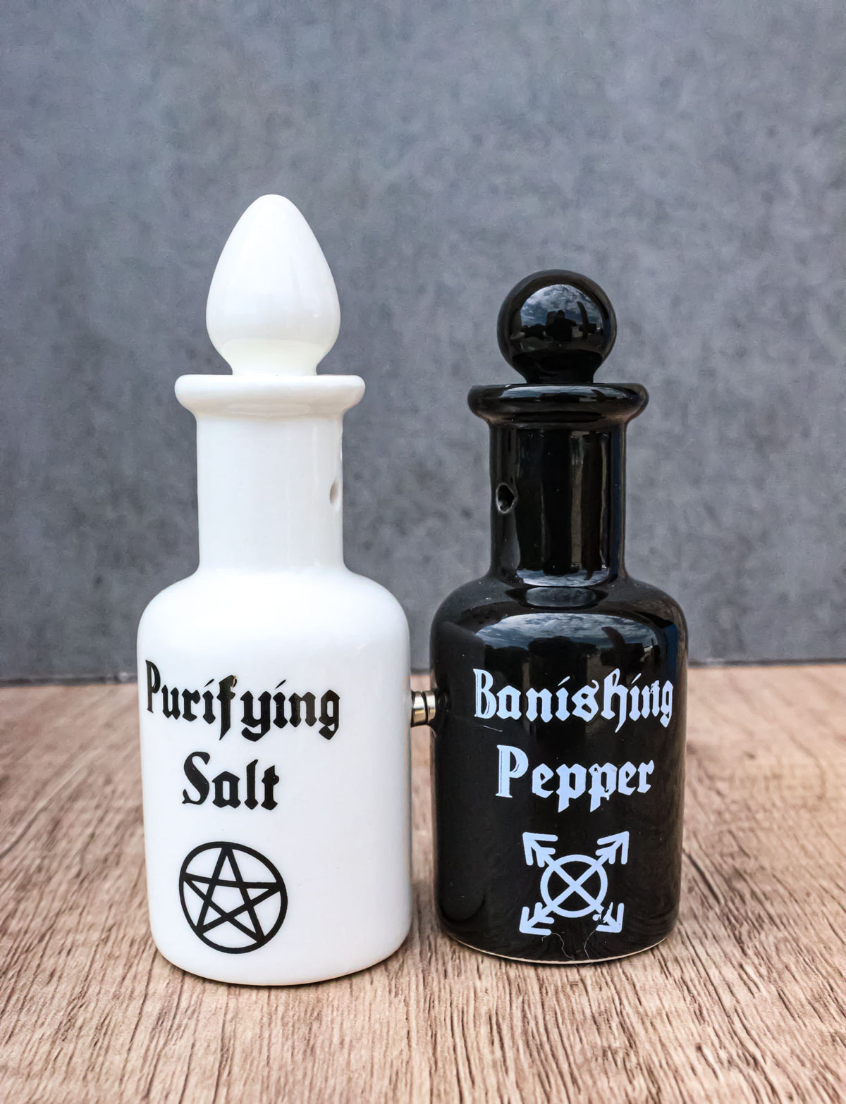 Magic Potion Bottles Purifying Salt And Banishing Pepper Ceramic Shakers Set