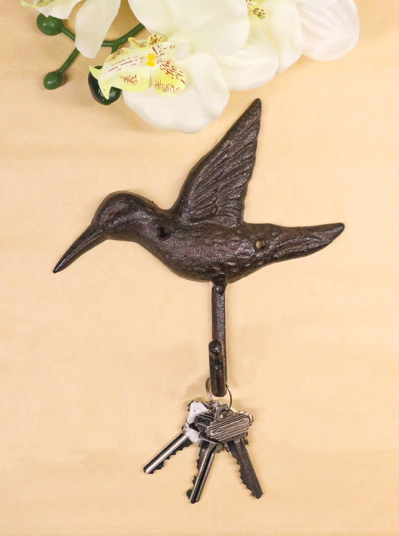 Set Of 4 Rustic Whimsical Cast Iron Hummingbird Wall Coat Towel Keys Hook Decor