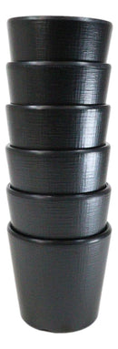 Pack Of 6 Black Silk Melamine Contemporary Ridged Yunomi Tea Cups 8oz