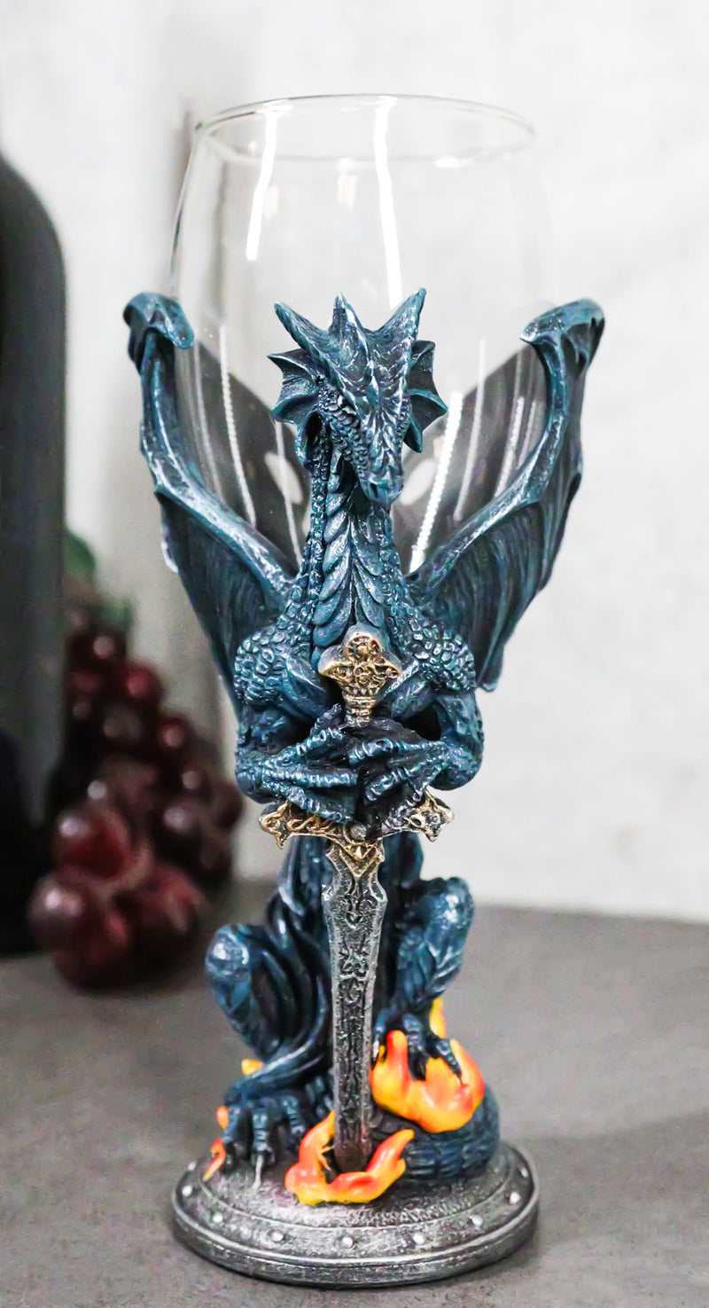 Fantasy Netherworld Fire Dragon Excalibur Blade Sword Glass Wine Goblet Chalice