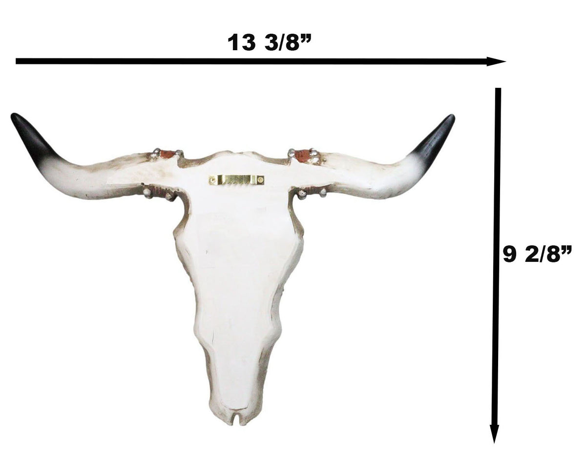 Southwest Steer Cow Skull With Turquoise Cross Tooled Leather Motif Wall Decor