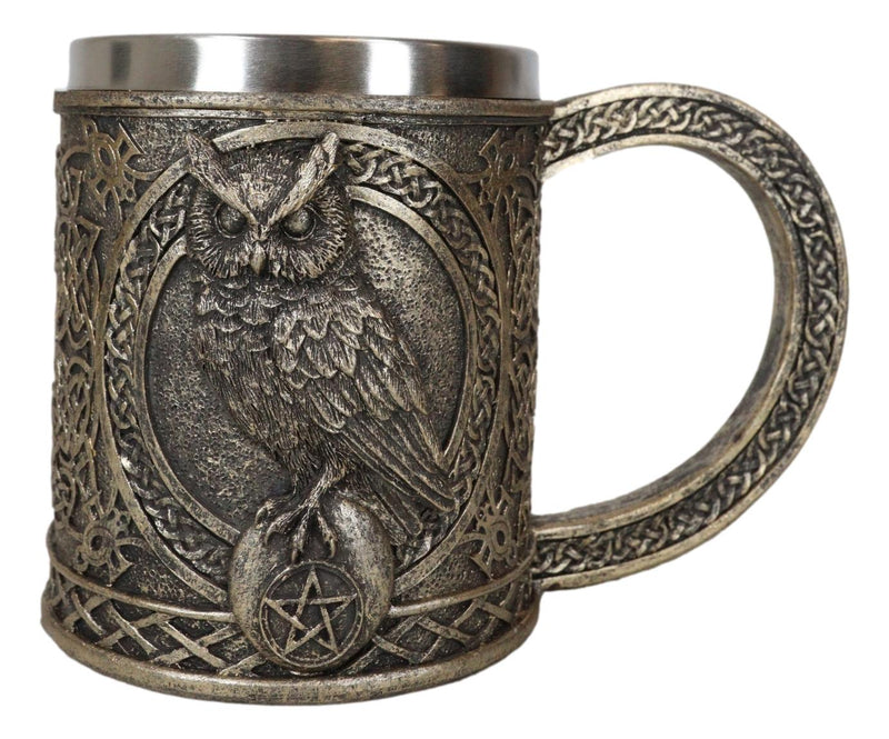 Celtic Knot Wicca Wise Great Horned Owl Perching On Pentagram Star Coffee Mug