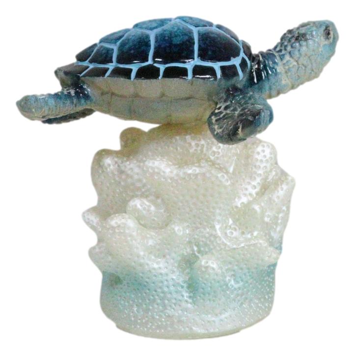 Ocean Marine Blue Giant Sea Turtle Swimming Over LED Light Coral Reef Figurine