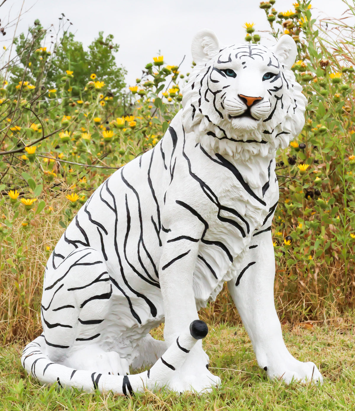 Ebros Large 20"H Realistic White Siberian Tiger Sitting On Guard Resin Statue - Ebros Gift