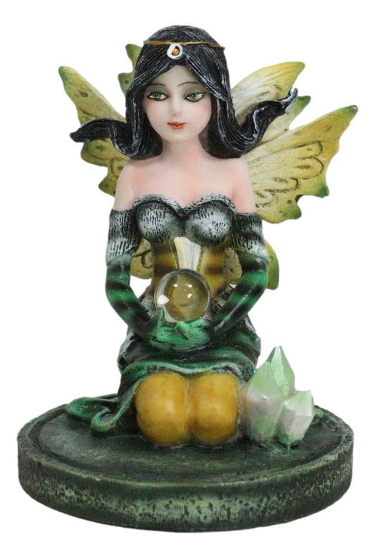 Kneeling Bumblebee Spring Fairy With Crystal Ball On Garden Mini Figurine - Ebros Gift