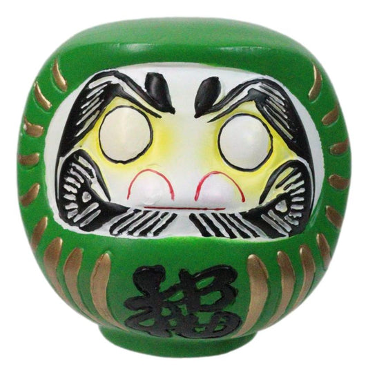 Green Talisman of Vitality Japanese Zen Daruma Figurine With Unpainted Eyes