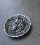 Wolf Incense Burner with Triple Moon & Celtic Knotwork, 5-Inch Round Ash Catcher