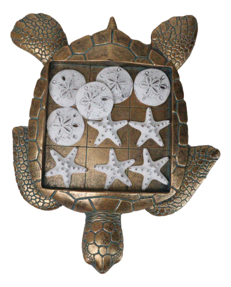 Marine Coastal Faux Bronze Sea Turtle Sand Dollars Starfishes Tic Tac Toe Set