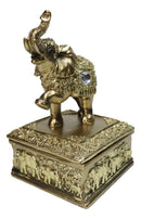 Golden Thai Elephant Trinket Box with Gemstone Crystals, Ornate Buddha Inspired