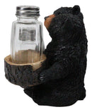 Rustic Forest Black Bear Couple Glass Salt and Pepper Shakers Holder Figurine