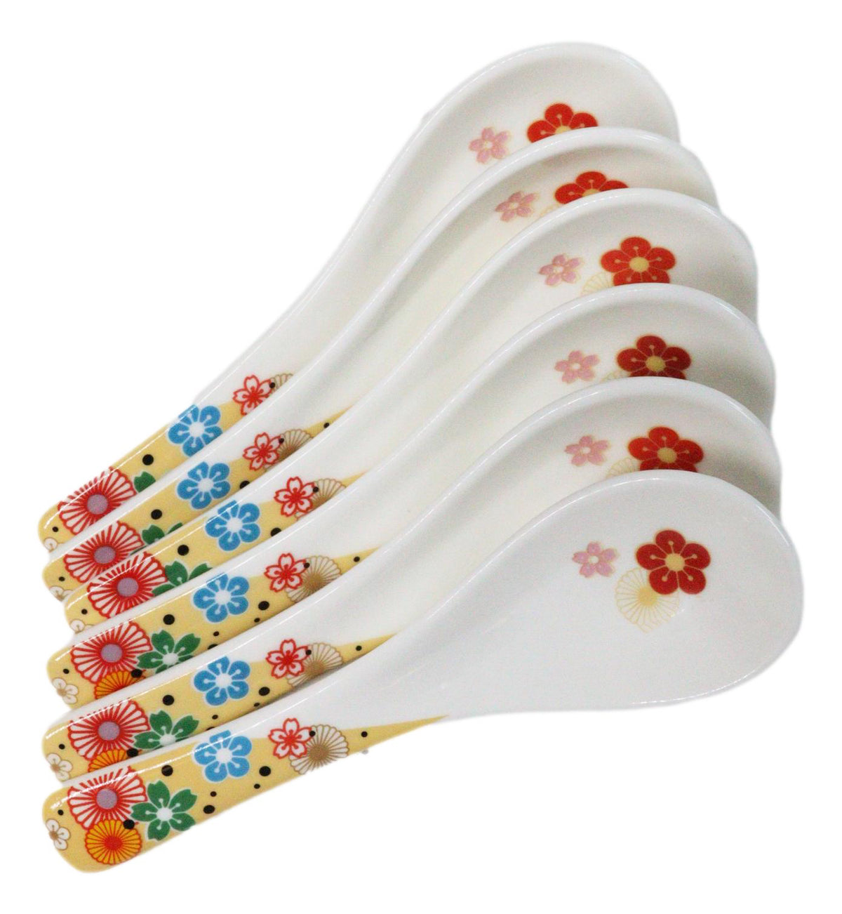 Set of 6 Ume Plum Blossoms Porcelain Asian Soup Spoons Japanese Ramen Pho