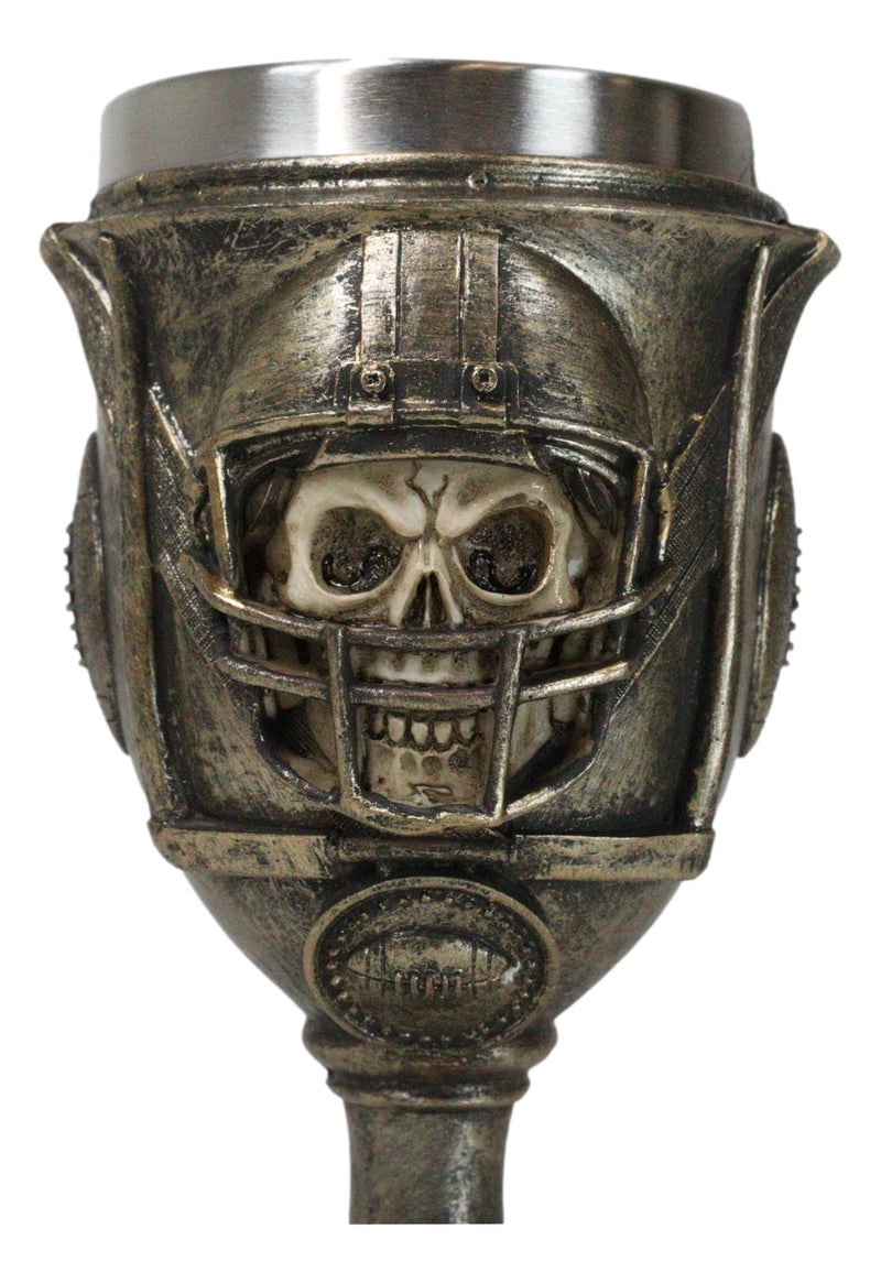 Gothic Raw Gridiron Football Tough Sports Player Skull With Helmet Wine Goblet