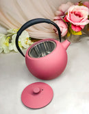 Pastel Pink Minimalistic Tilted Round Cast Iron Teapot 28oz Tea Pot With Handle
