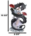 Legends Oriental Black Dragon King With Red Fans Geisha Dancer Fairy Figurine