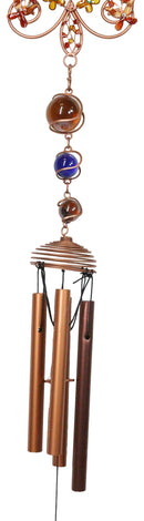 Autumn Floral Gemstones Fleur De Lis Christian Cross Art Glass Metal Wind Chime