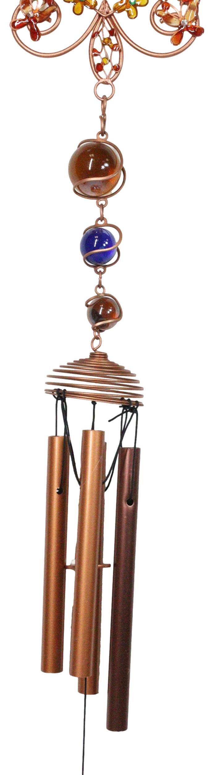 Autumn Floral Gemstones Fleur De Lis Christian Cross Art Glass Metal Wind Chime