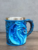Gothic Fantasy Blue Ice Frost Dragon Tankard Mug With Stainless Steel Liner