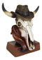 Western Cowboy Horned Cow Skull with Hat and Bandana Scarf Desktop Figurine