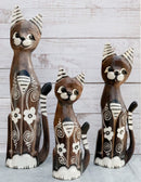 Balinese Wood Handicraft Striped Ears Feline Cat Family Set of 3 Figurines 20"H