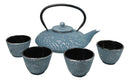 Royal Blue Ocean Sea Waves Tetsubin 27oz Cast Iron Tea Pot With 4 Cups Set