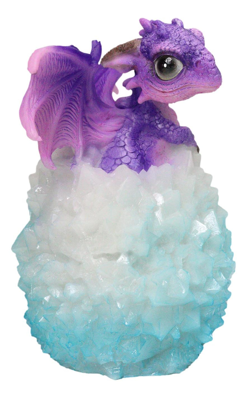 Whimsical Cute Purple Baby Dragon Hatchling in LED Crystal Icicles Egg Figurine