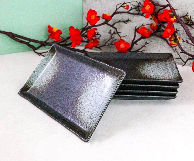 Pack Of 5 Grey Tone Hakumu Ceramic Collection Rectangular Sushi Plates 7.75" L