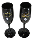 Til Death Do Us Party Series Skull Face Black & Gold Glass Champagne Flute Set