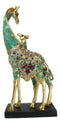 Large 15"H Safari Green Bejeweled Masai Giraffe With Calf On Black Base Figurine