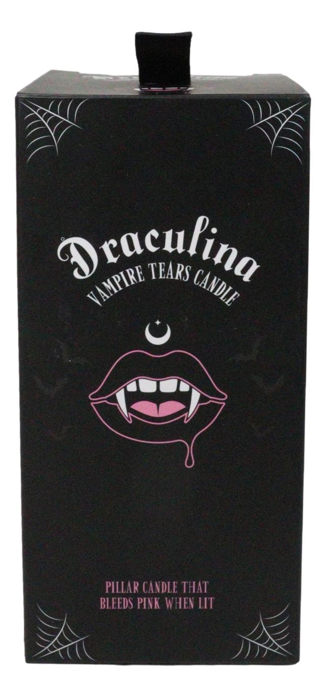 Large Gothic Draculina Pink Vampire Tears Black Unscented Pillar Candle 6"H